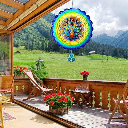 Peacock Hanging Wind Spinners,12 Inch 3D Garden Spinner Kinetic Art Garden Decorations，Stainless