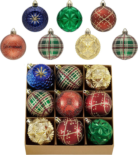 Valery Madelyn Ornaments for Christmas Trees, 9ct 2.36 Inches Red Green and Gold Shatterproof