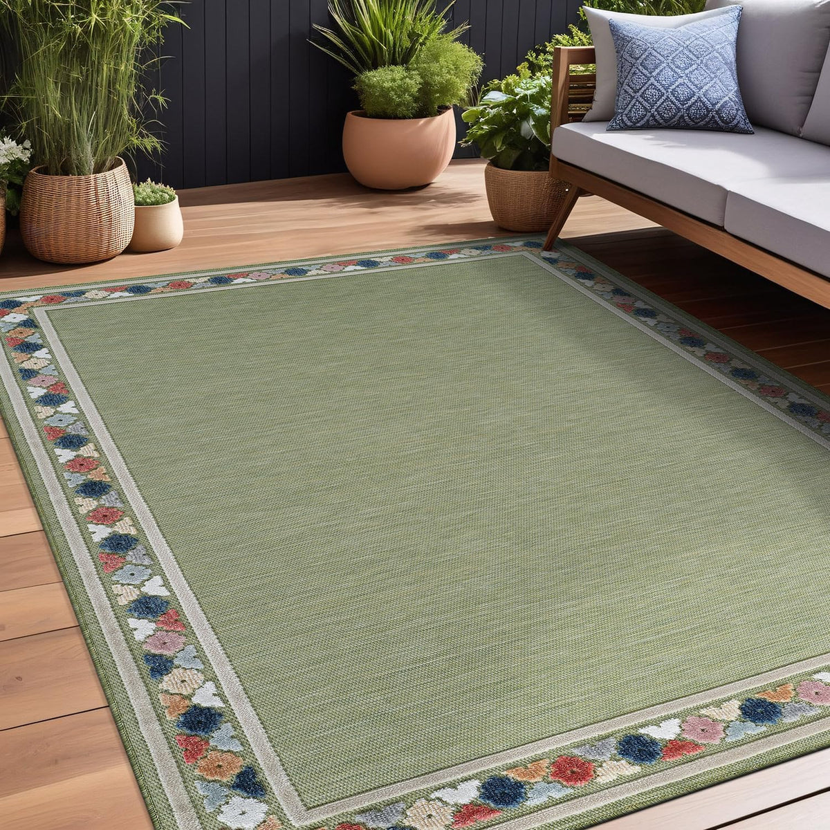 Beverly Rug Outdoor Rug 8x10 Modern Bordered Area Rugs for Indoor and Outdoor Patio Easy to Clean