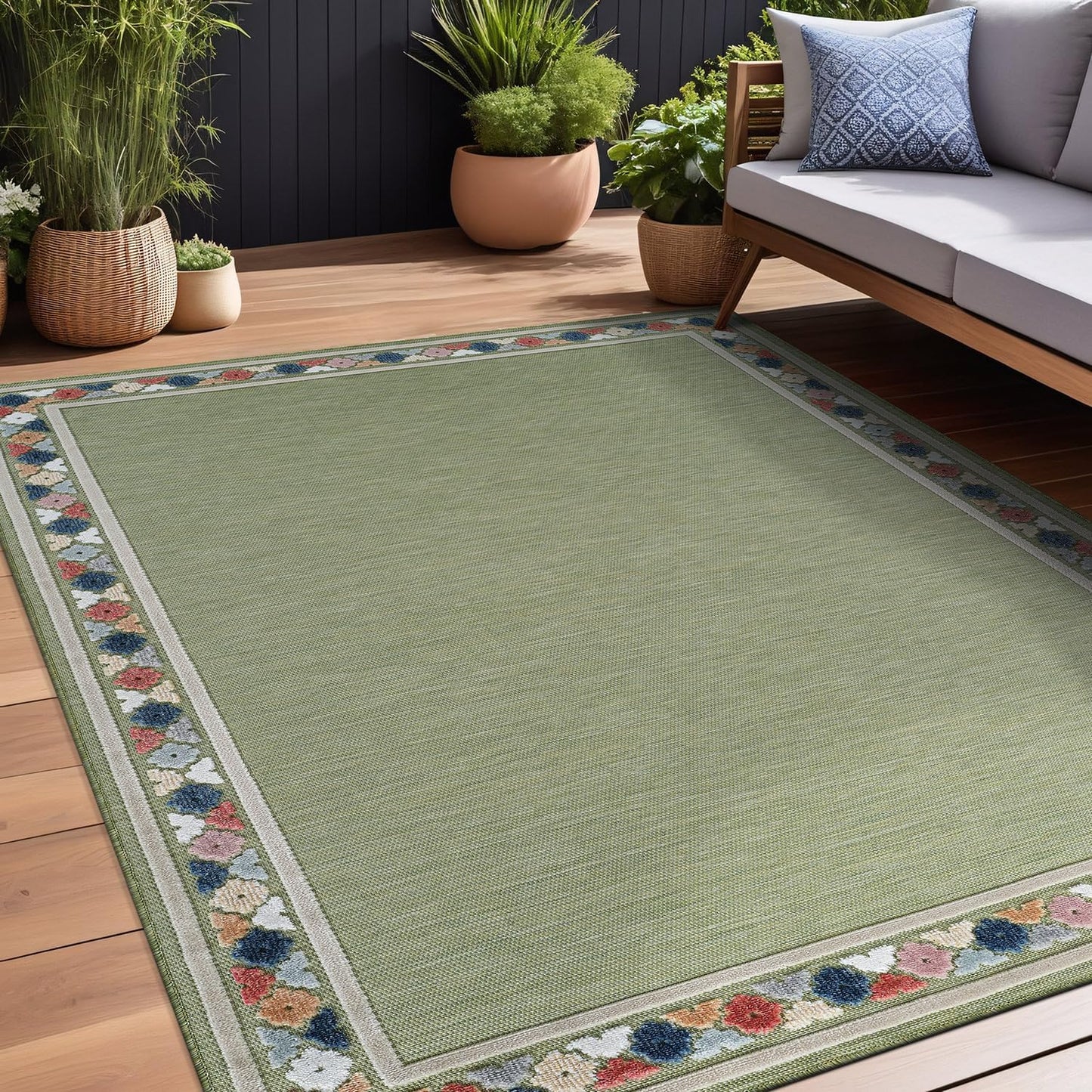 Beverly Rug Outdoor Rug 9x12 Modern Bordered Large Area Rugs for Indoor and Outdoor Patio Easy to