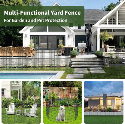 10 Panels Garden Fence Dog Fence Outdoor for Yard, 32in H x 23.6ft L Rustproof Metal Fencing with