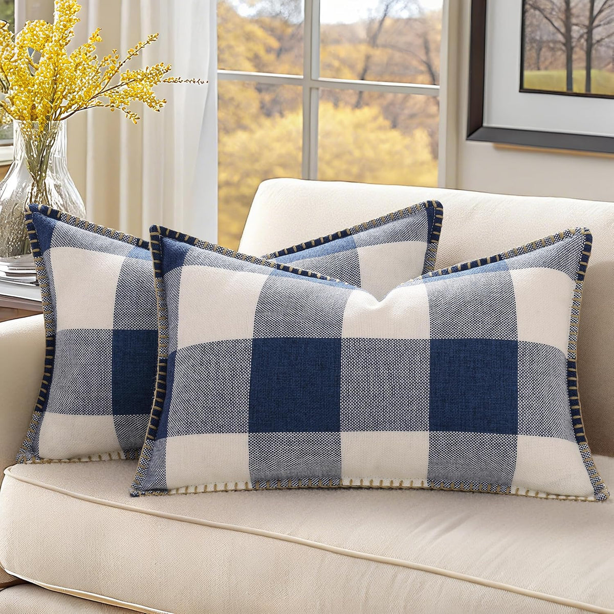 decorUhome Buffalo Plaid Check Throw Pillow Covers 12x20 Set of 2, Outdoor Lumbar Decorative