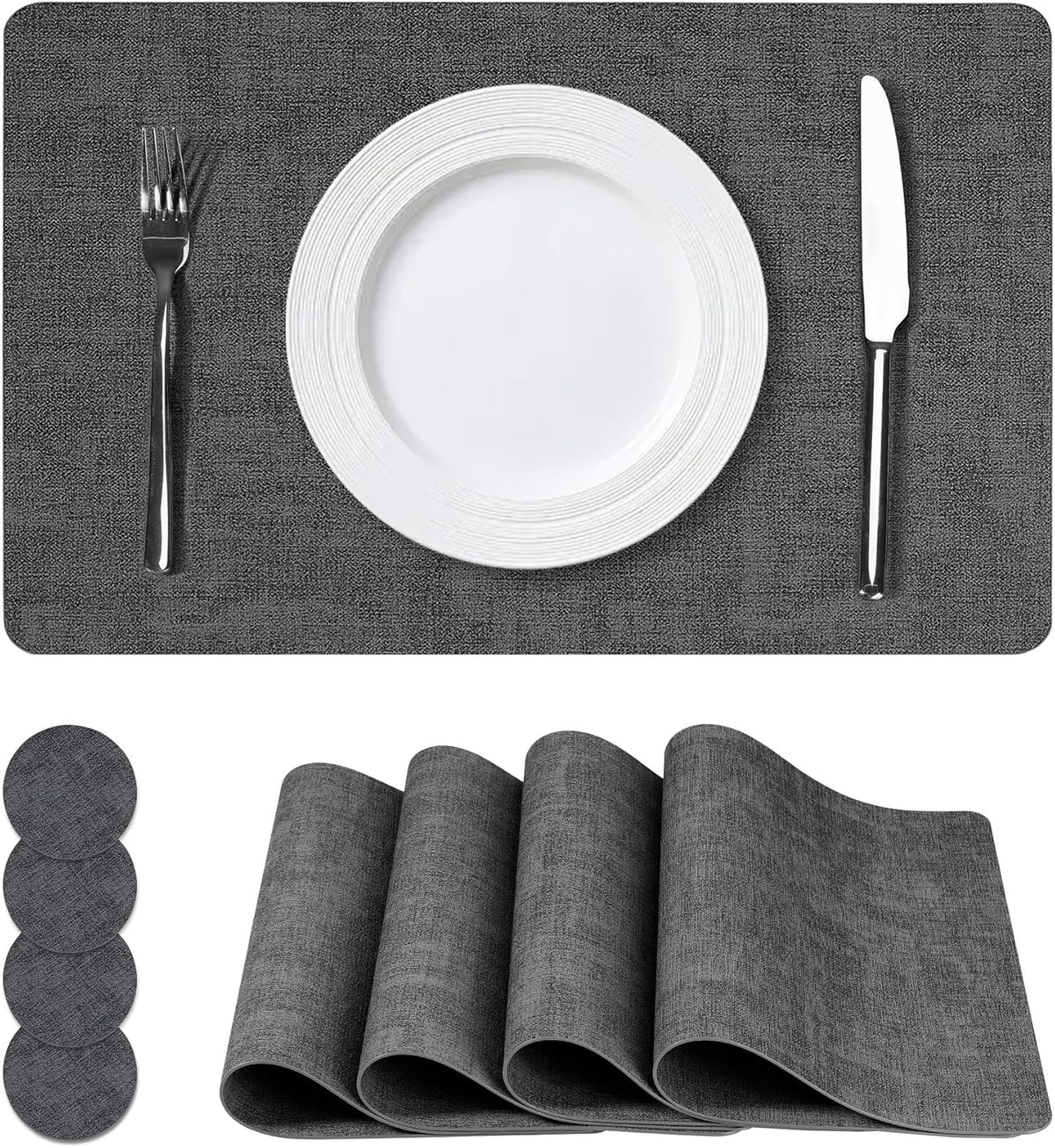 Vinyl Placemats Set of 4, Faux Leather Waterproof and Heat Resistant Place Mats, Washable Anti-Slip