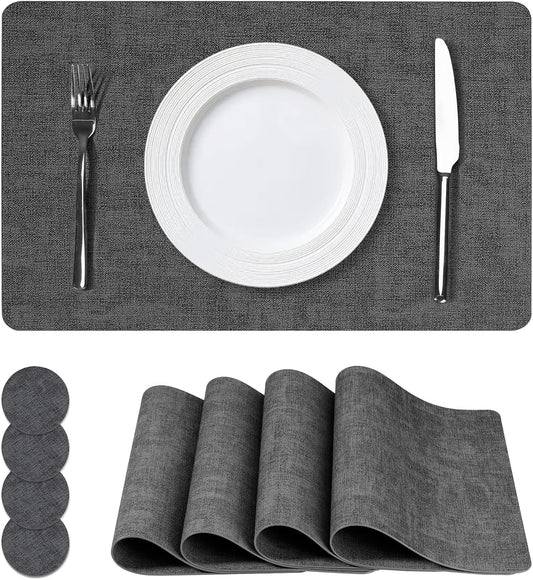 Vinyl Placemats Set of 4, Faux Leather Waterproof and Heat Resistant Place Mats, Washable Anti-Slip