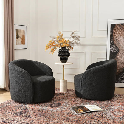 KINWELL 34" W Swivel Barrel Chair Set of 2, Mid Century Modern Round Upholstered Boucle Swivel