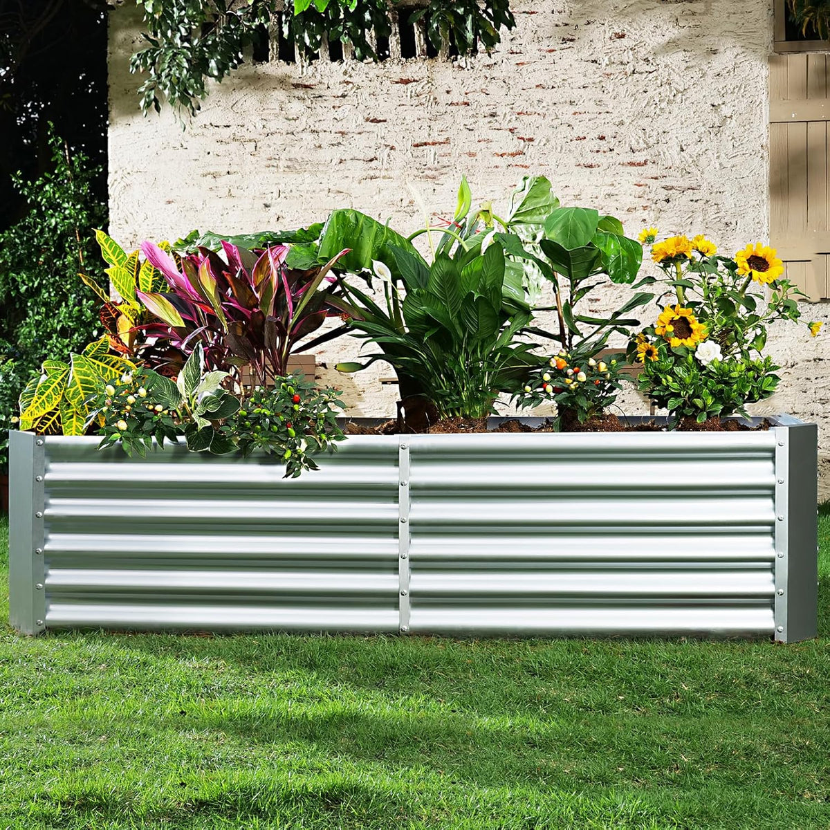 Land Guard Metal Raised Garden Bed for Gardening, 6x3x1.5ft Galvanized Raised Garden Bed, Planter
