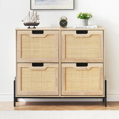 IDEALHOUSE Rattan Shoe Storage Cabinet with 4 Flip Drawers, Freestanding Shoe Organizer with