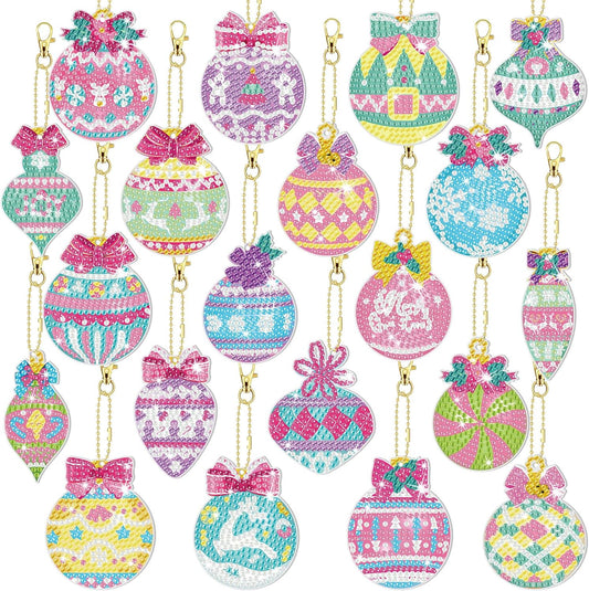 Tondiamo 20 Pcs Christmas Diamond Painting Keychain Kits 5D DIY Diamond Art Pendants Double Sided