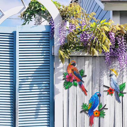 Metal Parrots Wall Art Decor Outdoor Decorations for Yard, Outdoor Garden Decor, Patio Decorations