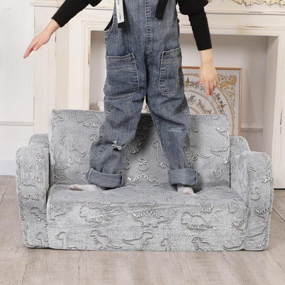 Kids Extra Wide Glow in The Dark Chairs for Toddler, 2-in-1 Toddler Soft Sherpa Couch Fold Out