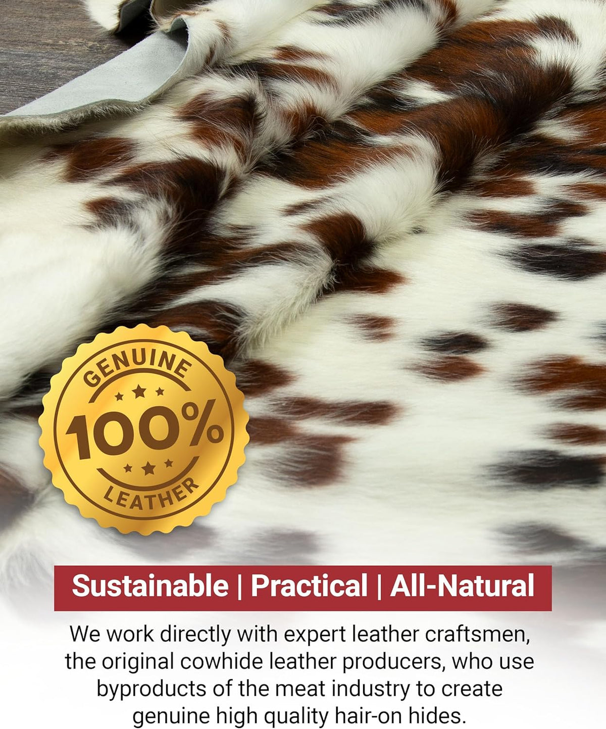Light Tricolor Cowhide Rug Premium Cowhides Leather with Mixed White, Brown & Black Color Pattern