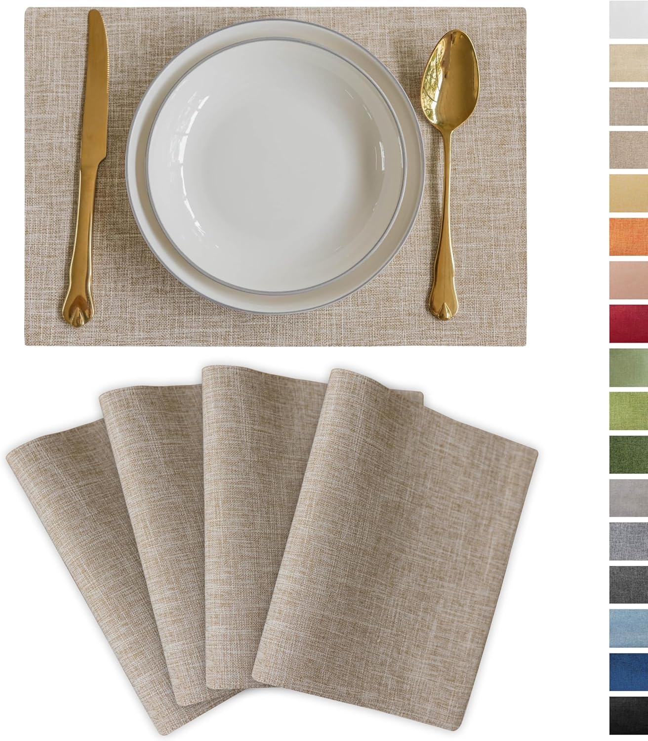 Demetex Burlap Placemats Set of 4 Heat Resistant Decorative Cloth Place Mats Wipeable Lined Linen