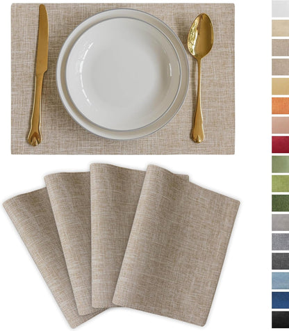 Demetex Burlap Placemats Set of 4 Heat Resistant Decorative Cloth Place Mats Wipeable Lined Linen