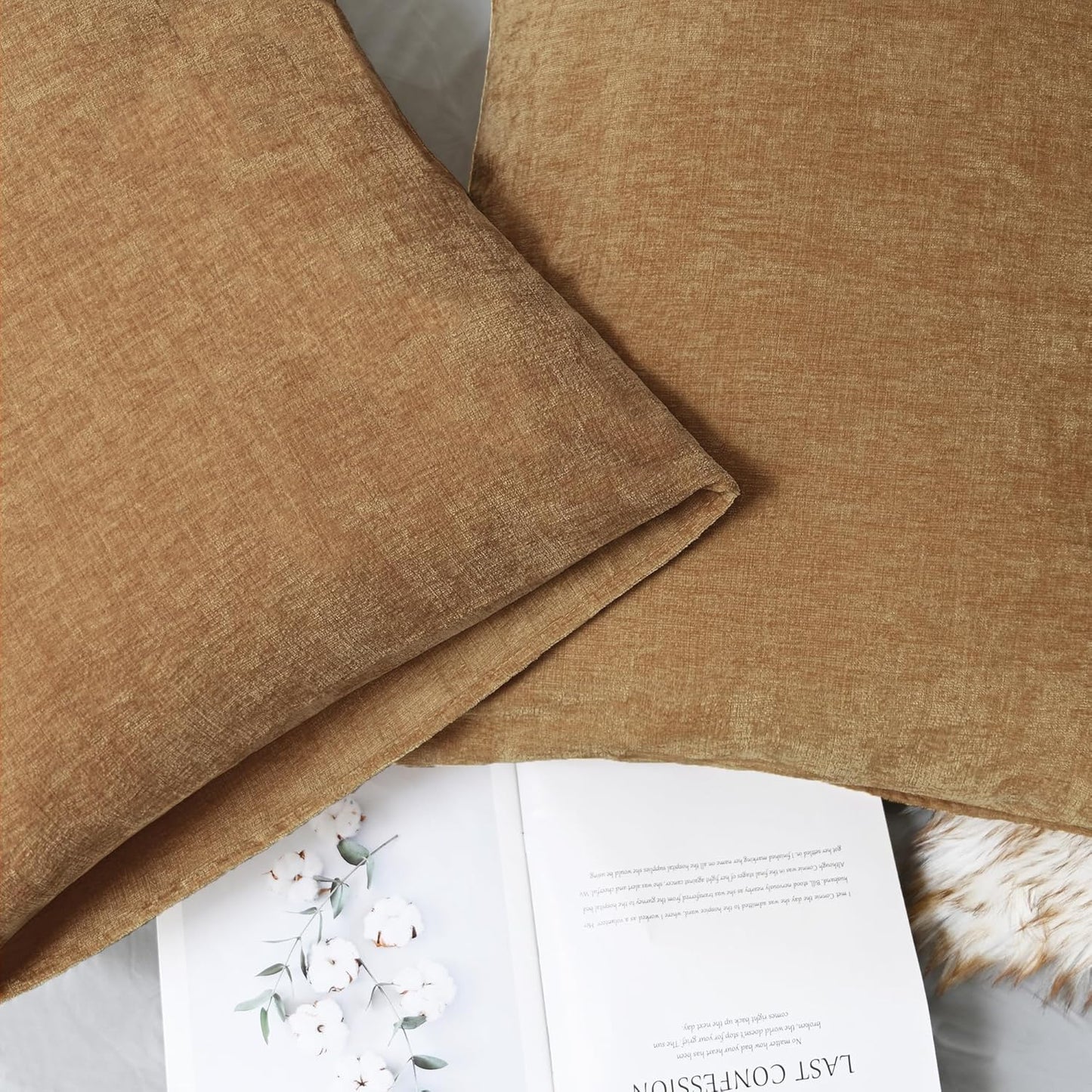 CaliTime Throw Pillow Covers Decorative 20 X 26 Inches Pack of 2 Cozy Chenille Standard Pillow