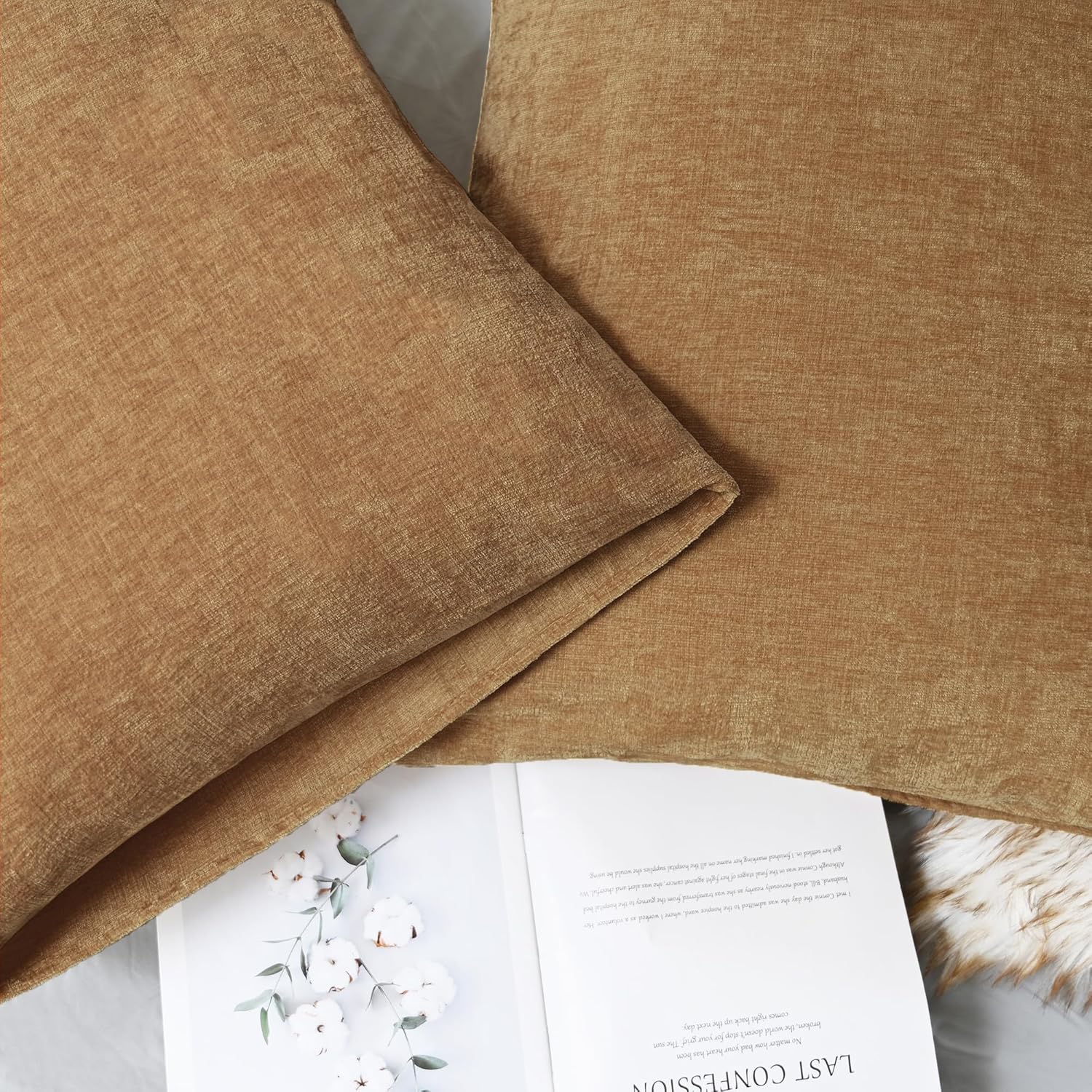 CaliTime Throw Pillow Covers Decorative 20 X 26 Inches Pack of 2 Cozy Chenille Standard Pillow