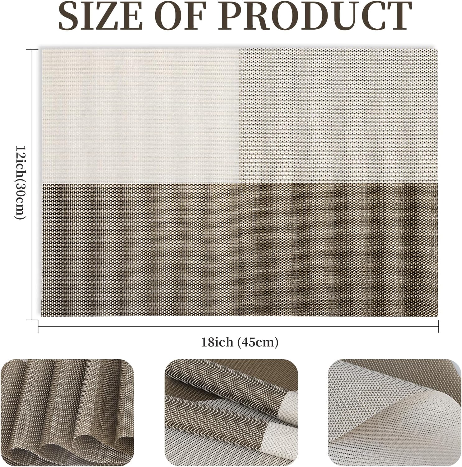 Vinyl Plastic Placemats Set of 6 Washable Heat Resistant Non-Slip Elegant Indoor Outdoor Kitchen