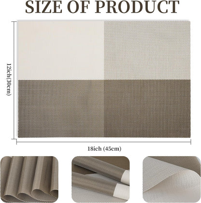 Vinyl Plastic Placemats Set of 6 Washable Heat Resistant Non-Slip Elegant Indoor Outdoor Kitchen