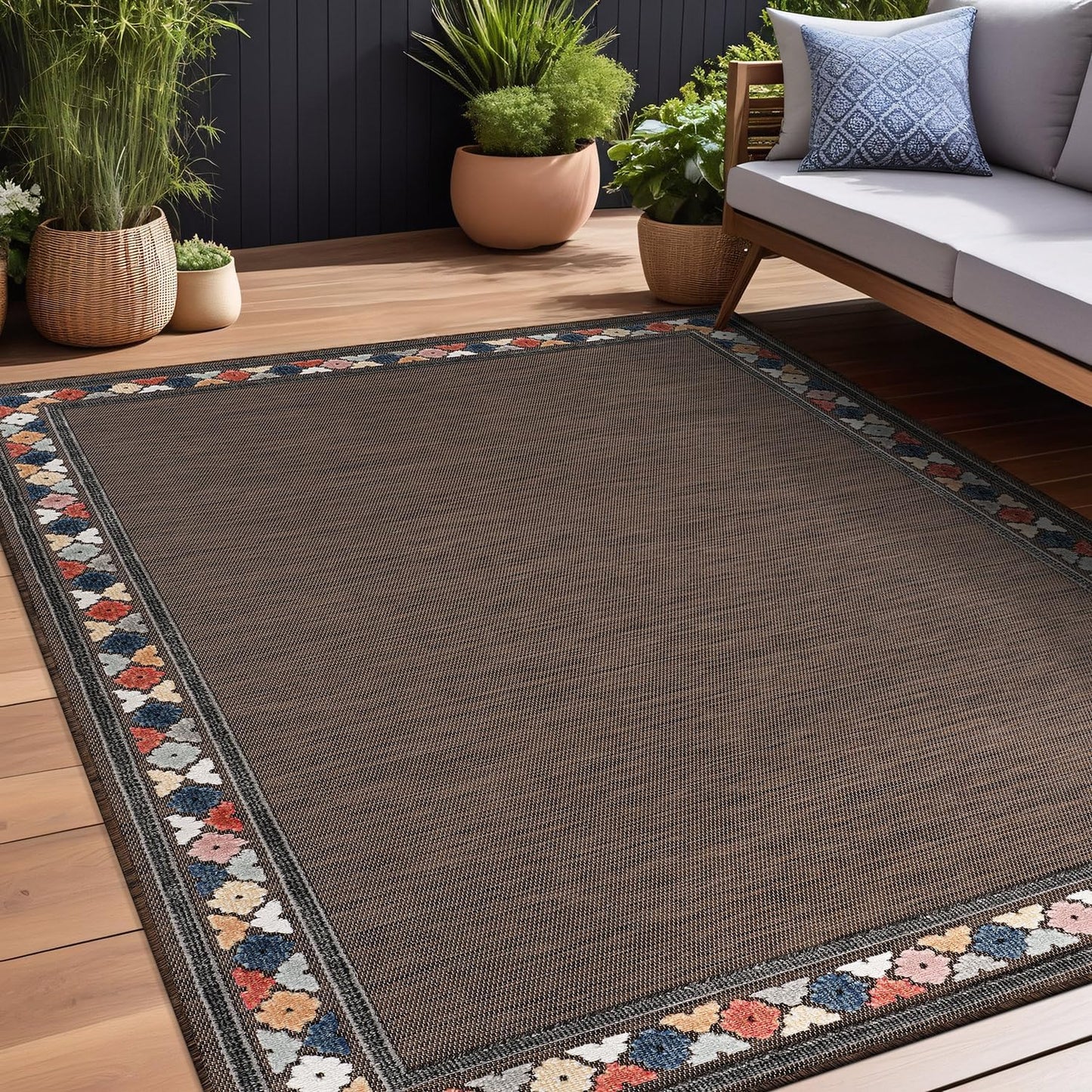 Beverly Rug Outdoor Rug 5x7 Modern Bordered Area Rugs for Indoor and Outdoor Patio Easy to Clean