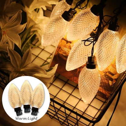 AWQ 10 LED 24.6FT Christmas Pathway Lights, Multi & Warm Color Pinecone Marker Lights with 10 Steel