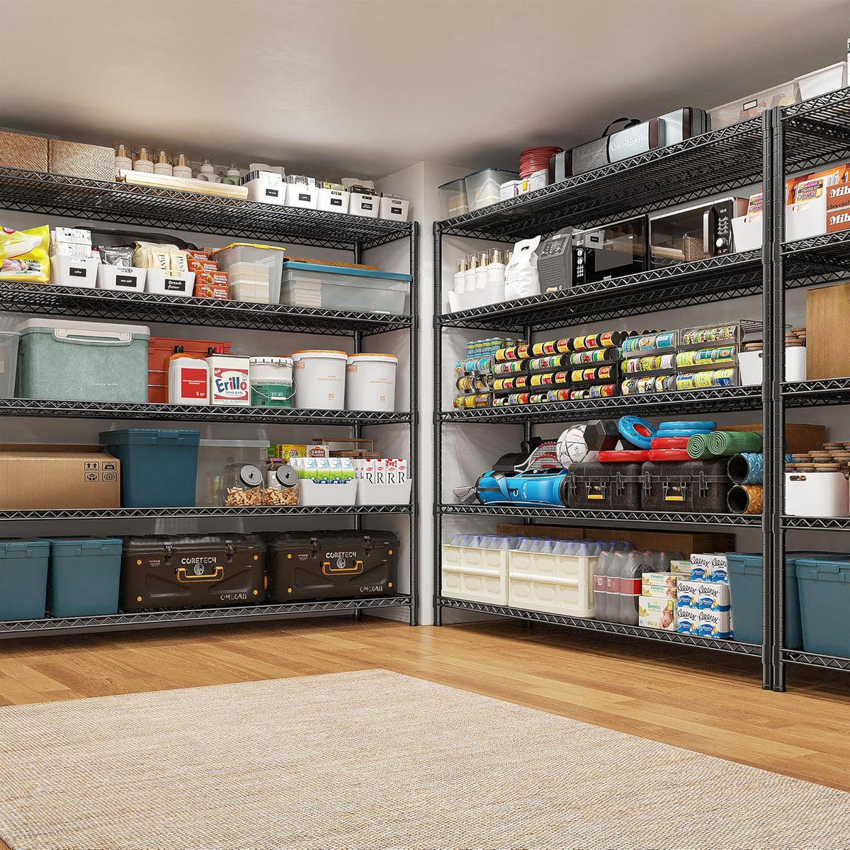 REIBII 85.7"H Storage Shelves 2998LBS Metal Shelving Units with Wheels&Feet, 5 Tier Garage Shelving