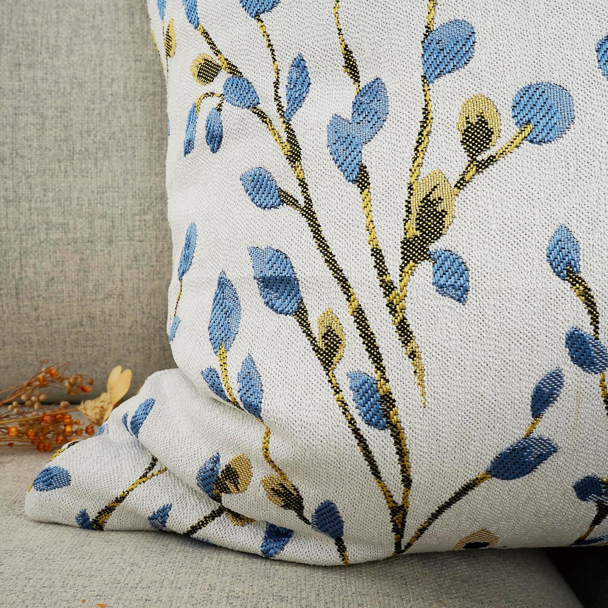 YOUR SMILE Classical Embroidery Jacquard Blue Square Decorative Throw Pillow Case Cushion Cover
