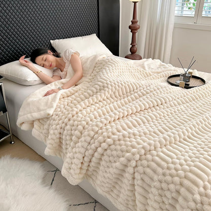 UKELER Off White Sherpa Throw Blankets 60 × 80 inch, 470 GSM Striped Sherpa Fleece Blanket for All
