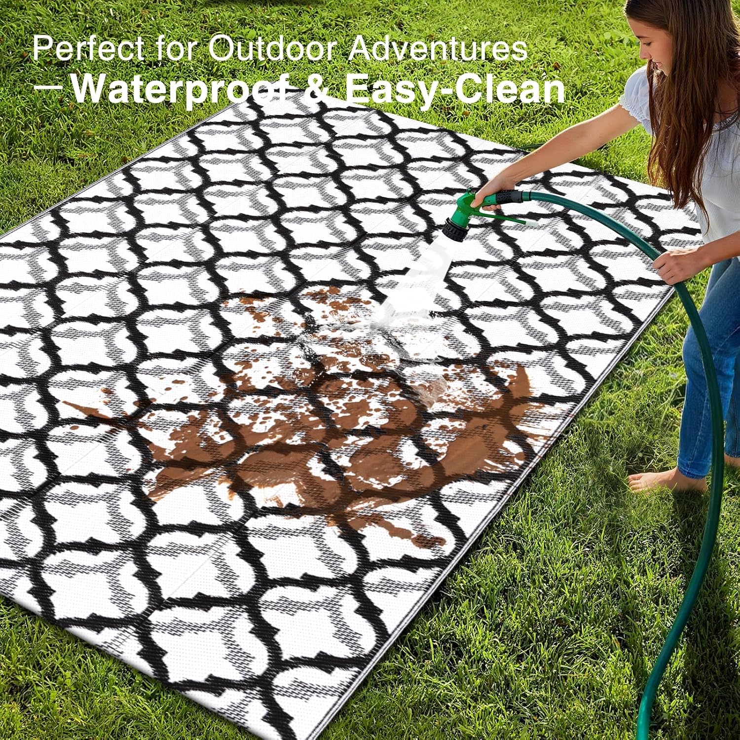 OLANLY Reversible Outdoor Rug 5x8 ft Clearance, Waterproof Outdoor Plastic Straw Rug with