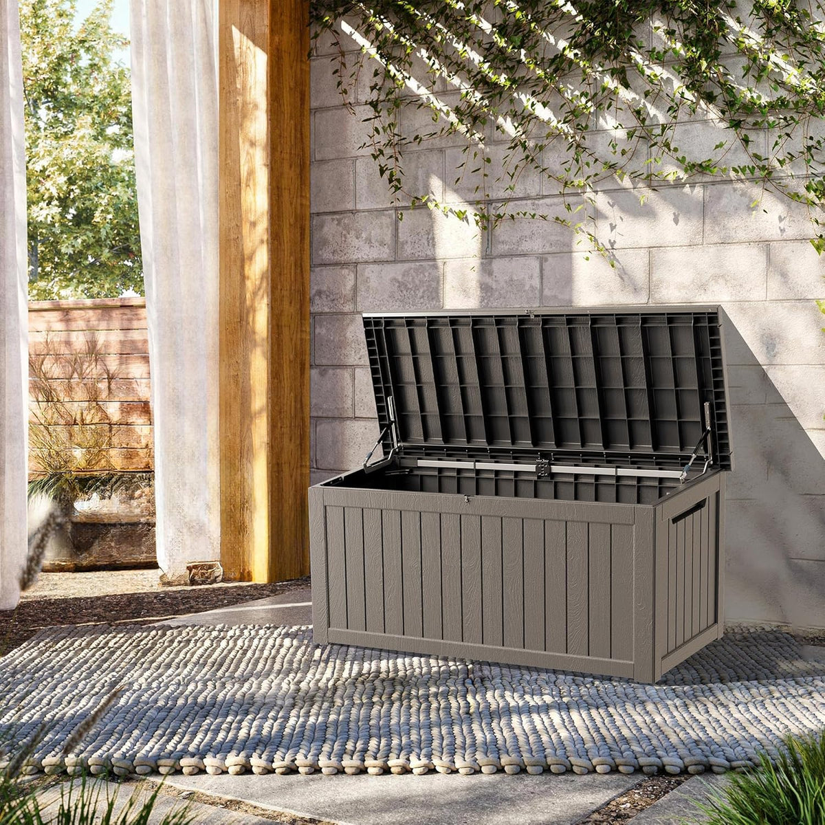 270 Gallon Lockable Resin Deck Box, Waterproof & UV-Resistant Outdoor Storage Box for Outdoor