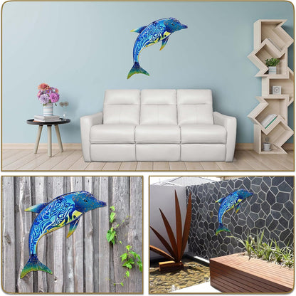 John's Studio Dolphin Wall Decor Outdoor Metal FIsh Sea Hanging Art Glass Sculptures Home Ocean