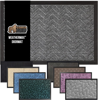 GORILLA GRIP 100% Waterproof All-Season WeatherMax Doormat 35x23, US Designed Natural Rubber, Stain