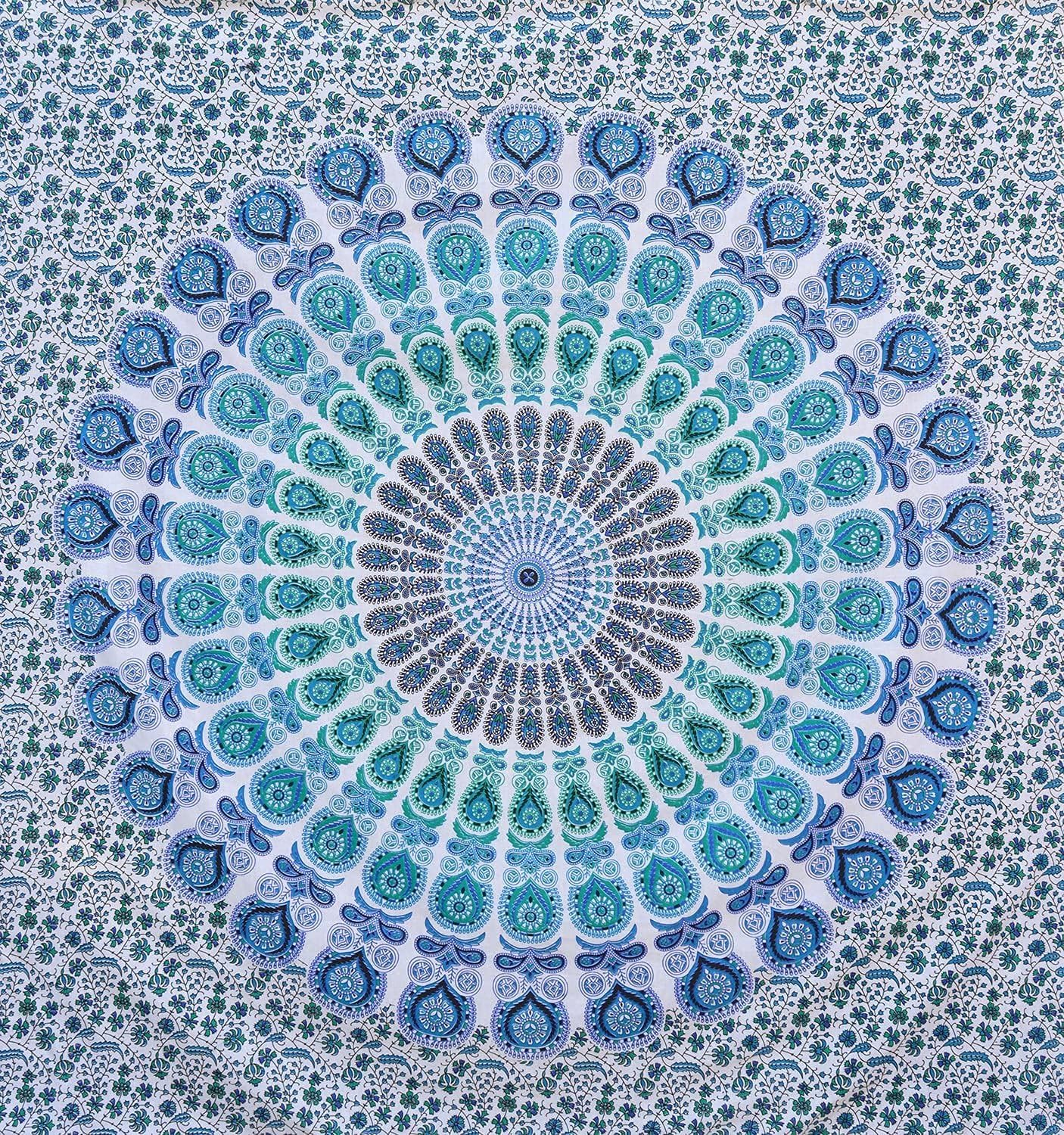 Bless International Handmade Indian hippie Bohemian Psychedelic Peacock Mandala Wall hanging