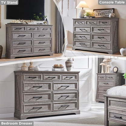 Farmhouse 9 Drawer Dresser for Bedroom, 36 Inch Tall Modern Dresser TV Stand with Large Drawers &