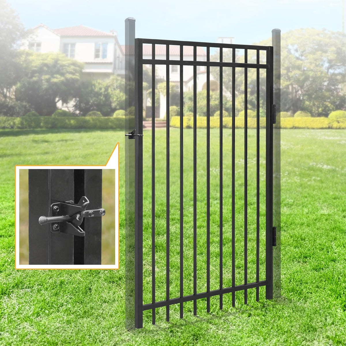Fencer Wire Heavy Duty Flat Top Fence Gate, 6FT Height x 4FT Width Outdoor Fence Gate, Outdoor