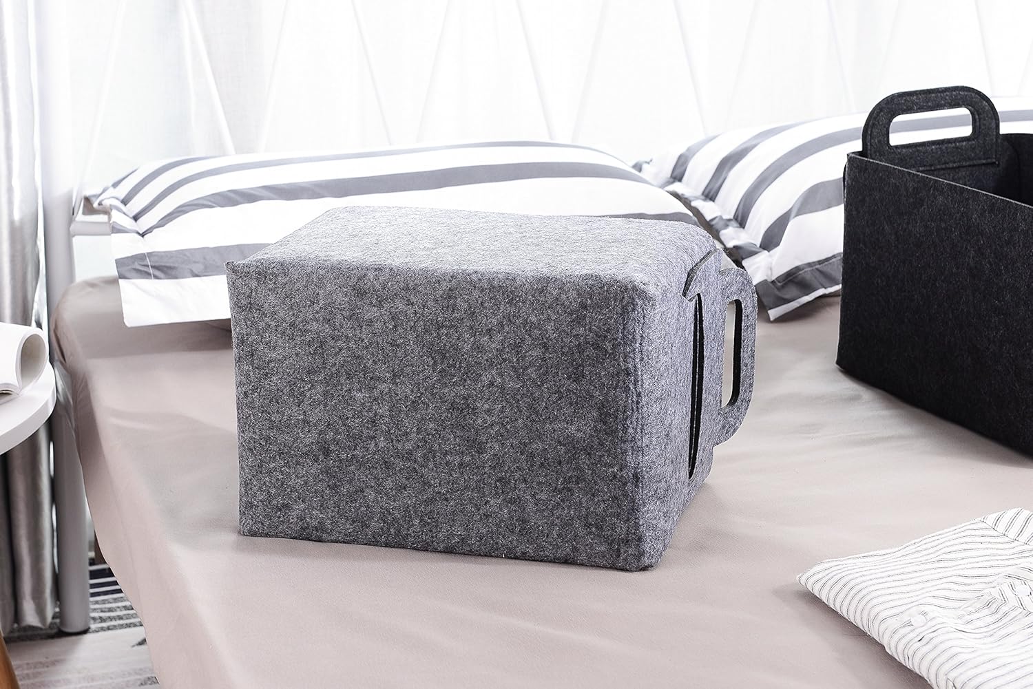 Minoisome Storage Basket Felt Storage Bin Collapsible& Convenient Box Organizer with Carry Handles