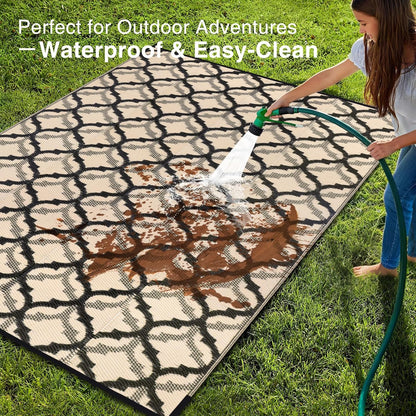 OLANLY Reversible Outdoor Rug 9x12 ft Clearance, Waterproof Outdoor Plastic Straw Rug with