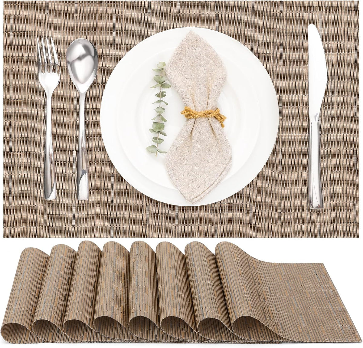 Myir JUN Placemats Set of 8, Vinyl Woven Placemats Place Mats Indoor Set of 8 Washable Table Mats