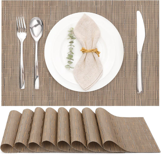 Myir JUN Placemats Set of 8, Vinyl Woven Placemats Place Mats Indoor Set of 8 Washable Table Mats