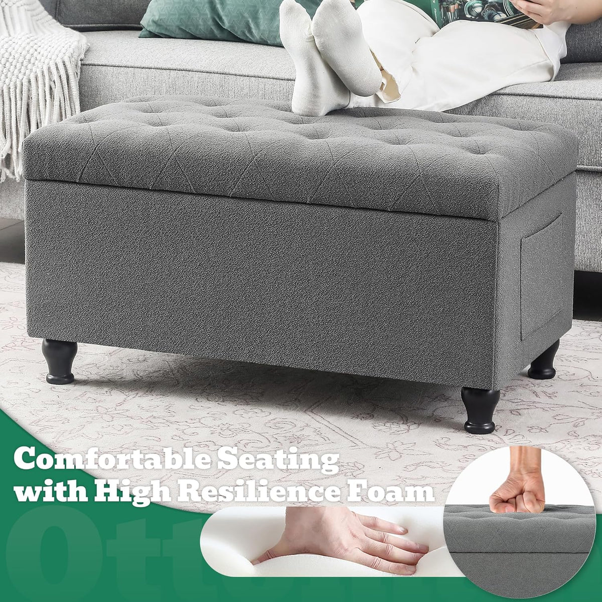 Ottoman with Storage 32'' Ottoman Storage Bench Fabric Ottomans Footstools Upholstered Foot Rest