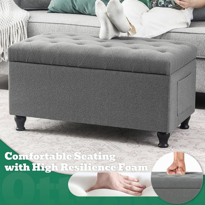 Ottoman with Storage 32'' Ottoman Storage Bench Fabric Ottomans Footstools Upholstered Foot Rest