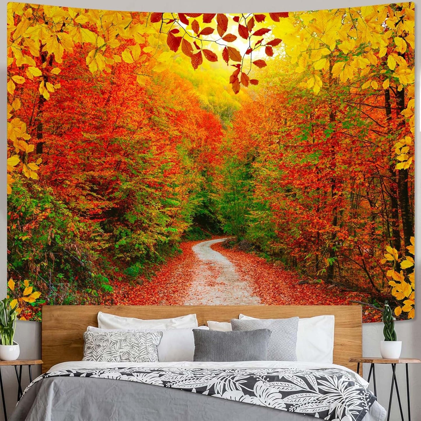 AMM Autumn Forest Tapestry Nature Fall Tree Thanksgiving Tapestry for Bedroom Aesthetic Autumn Path