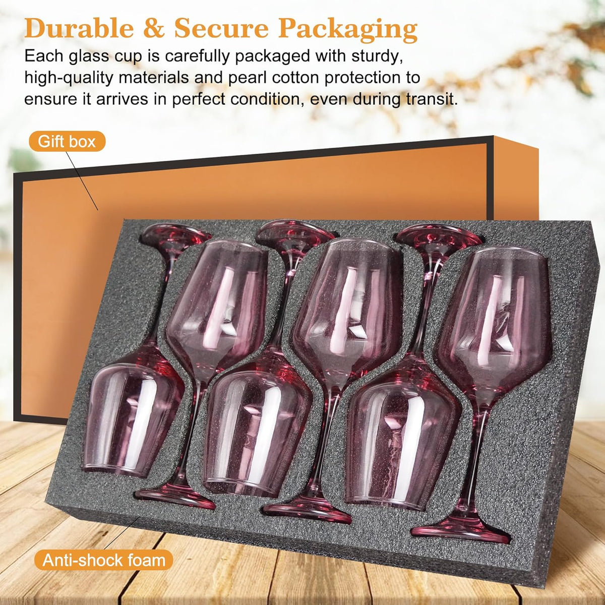 Pink Wine Glasses Set of 6-12oz Pink Long Stem Wine Glass Cups, Pink Pretty Crystal Glassware, Hand