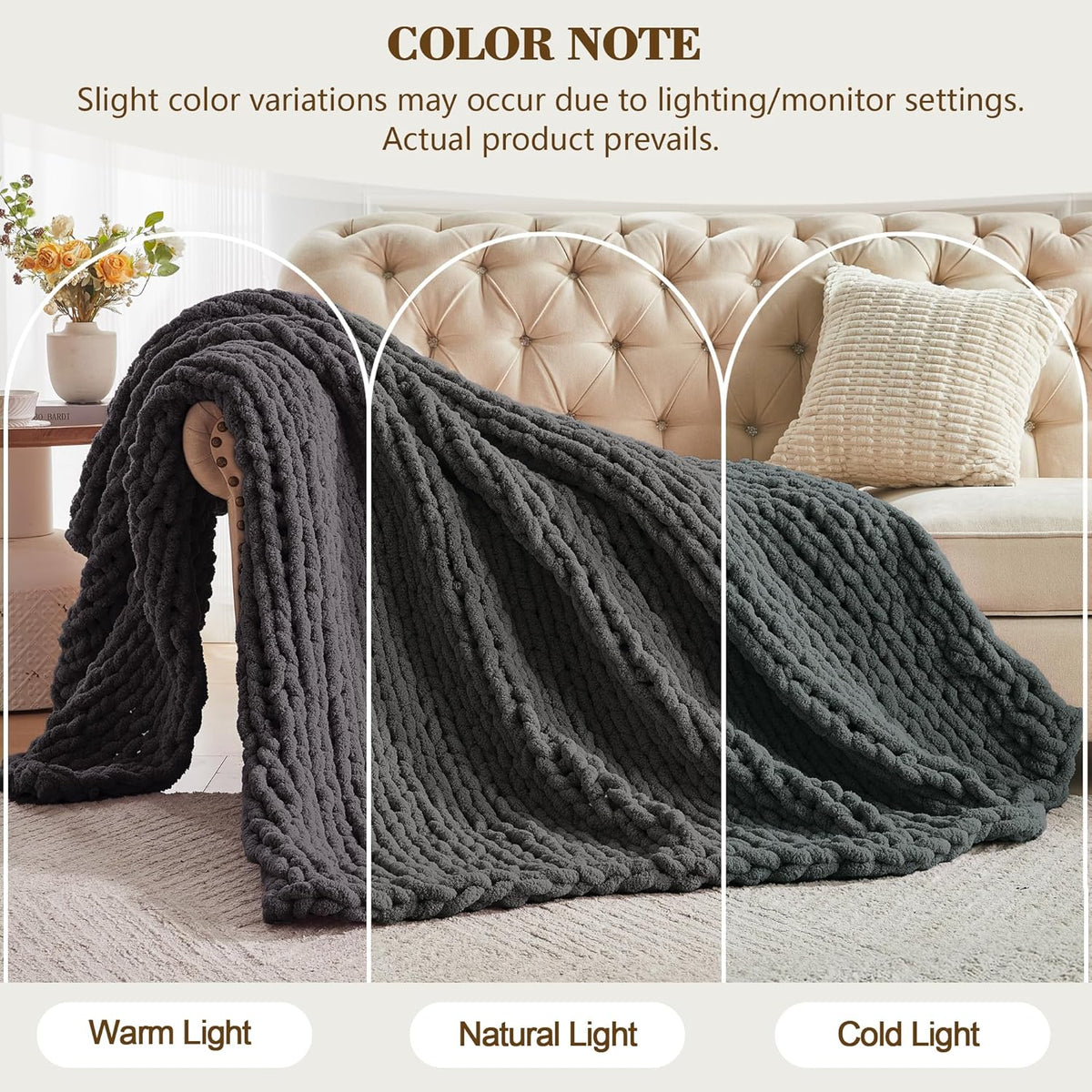 Carriediosa Chunky Knit Throw Blanket 60" X 80" Twin, 100% Hand Made Large Chenille Loop Yarn Soft