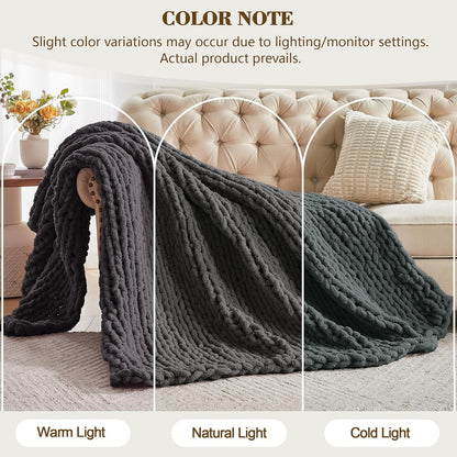 Carriediosa Chunky Knit Throw Blanket 50" X 60", 100% Hand Made Large Chenille Loop Yarn Soft
