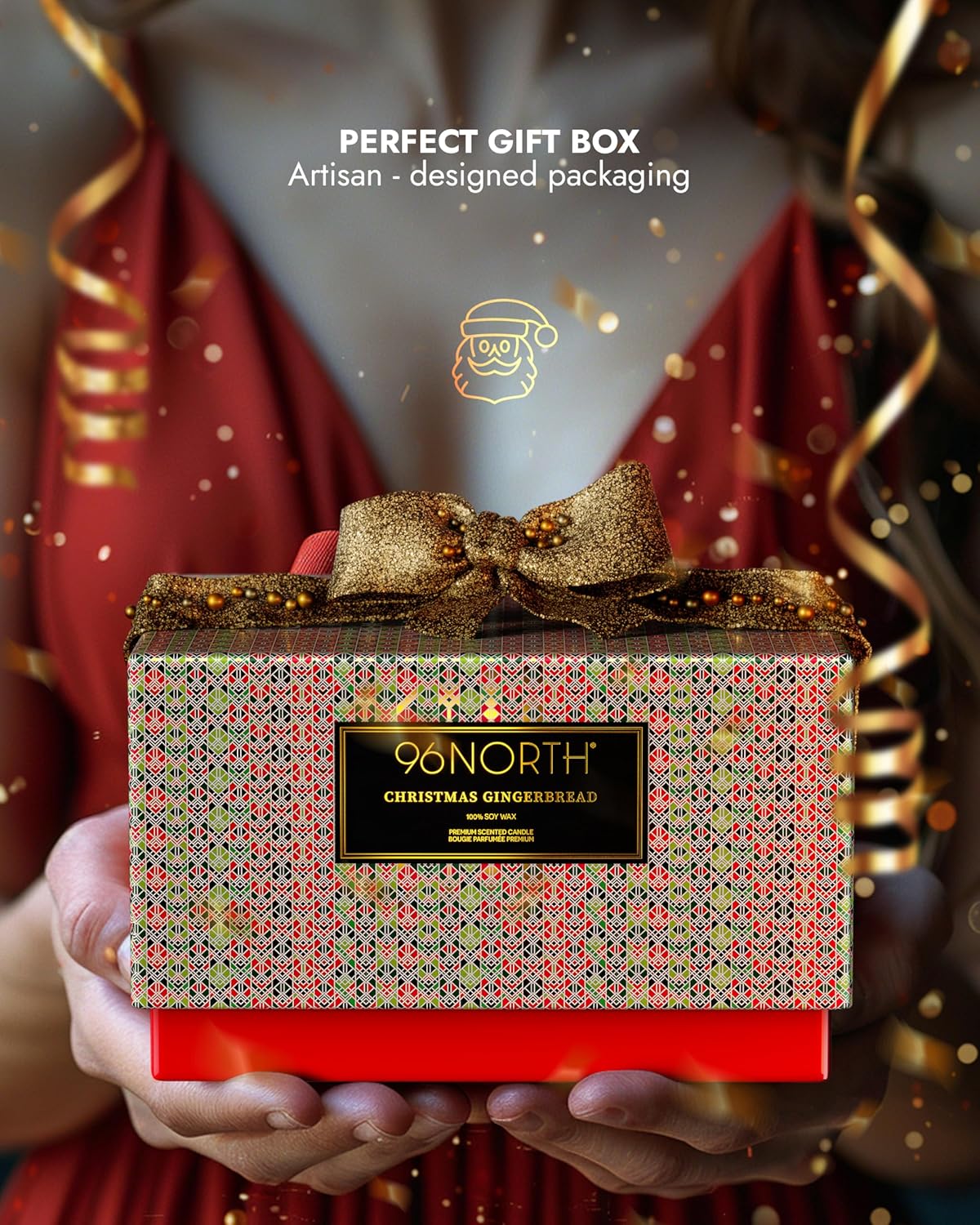 96NORTH Luxury Christmas Candle Gingerbread Scented | Large 3-Wick Jar Candle | Up to 40 Hours