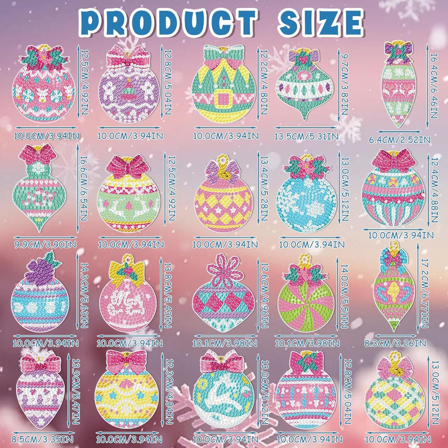 Tondiamo 20 Pcs Christmas Diamond Painting Keychain Kits 5D DIY Diamond Art Pendants Double Sided