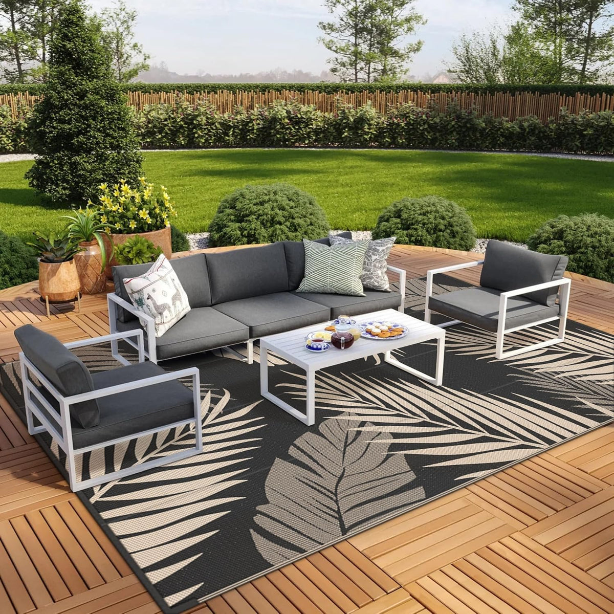 GENIMO Outdoor Rug 10' x 14' Waterproof for Patios Clearance, Reversible Outdoor Plastic Straw