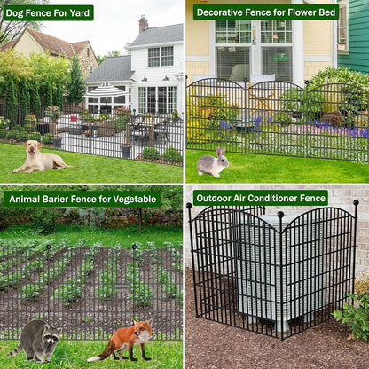10 Panels Decorative Garden Fence with Gate - 32 in (H) x 23.6 ft (L) No Dig Dog Fence Outdoor for