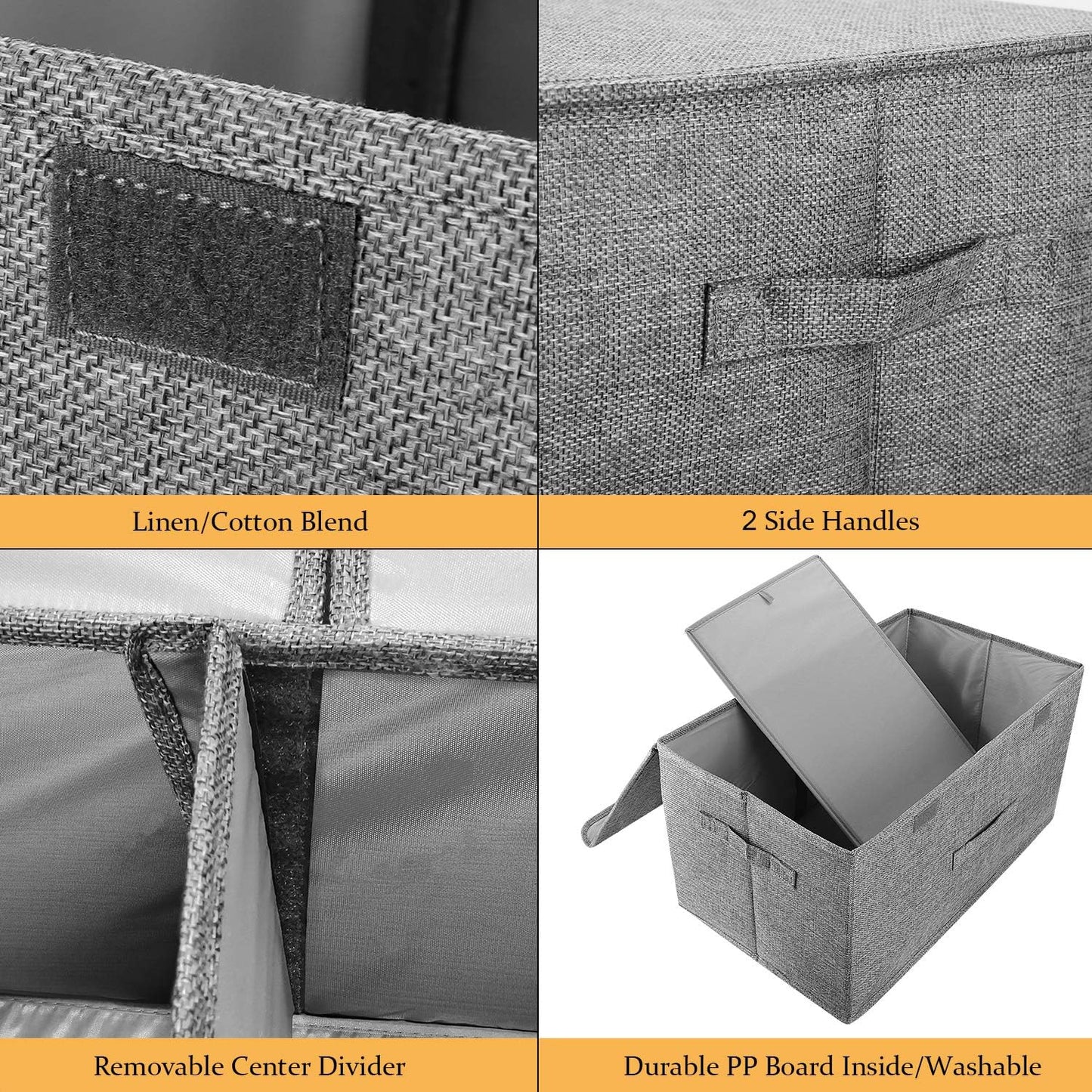 2 Pack Storage Boxes with Lids and Handles, Collapsible Linen Storage Bins Organizer Containers