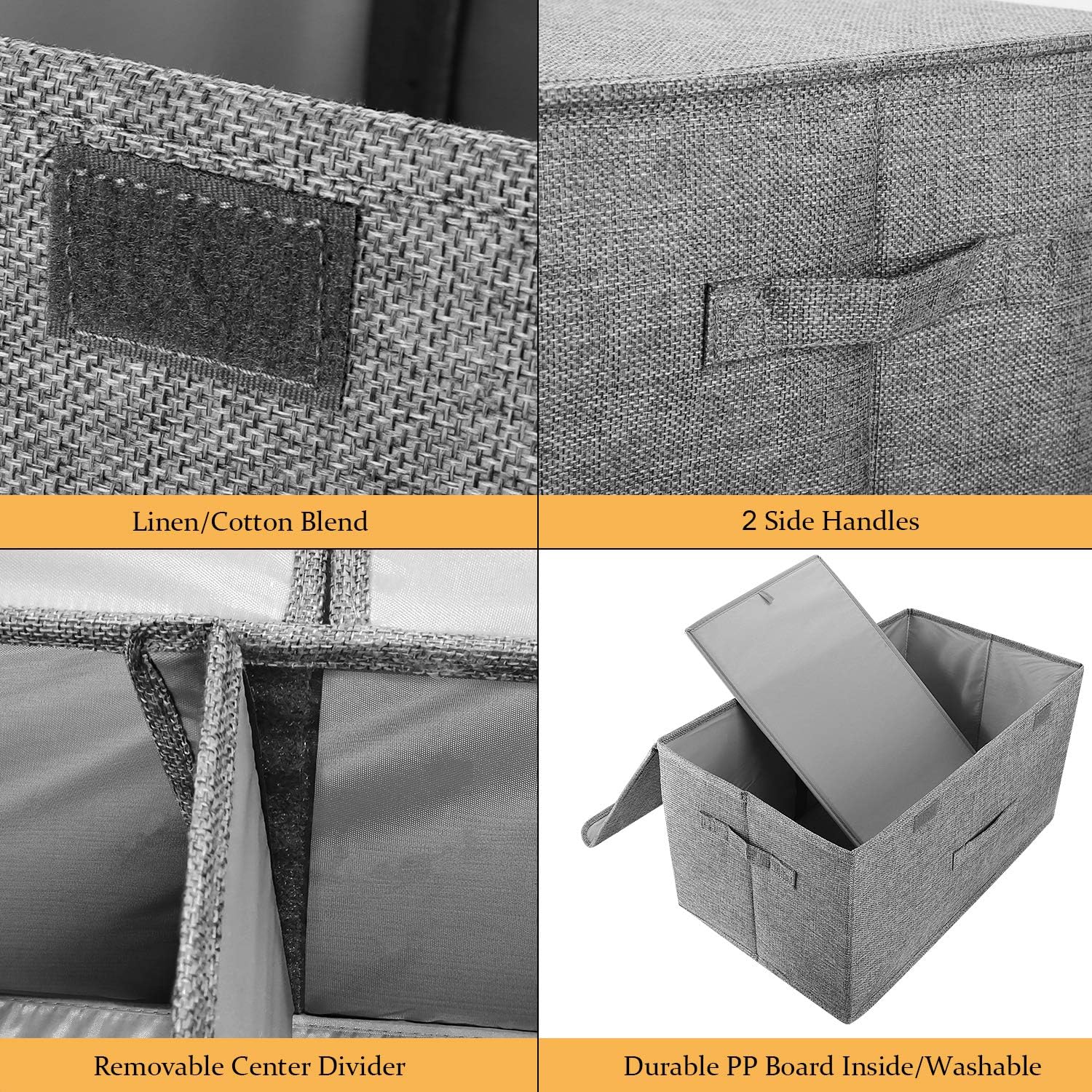 2 Pack Large Storage Boxes with Lids and Handles, Collapsible Linen Storage Bins Organizer