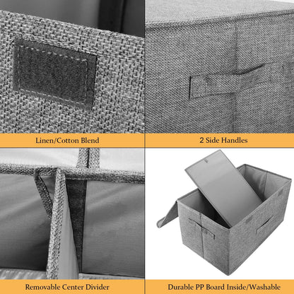2 Pack Large Storage Boxes with Lids and Handles, Collapsible Linen Storage Bins Organizer